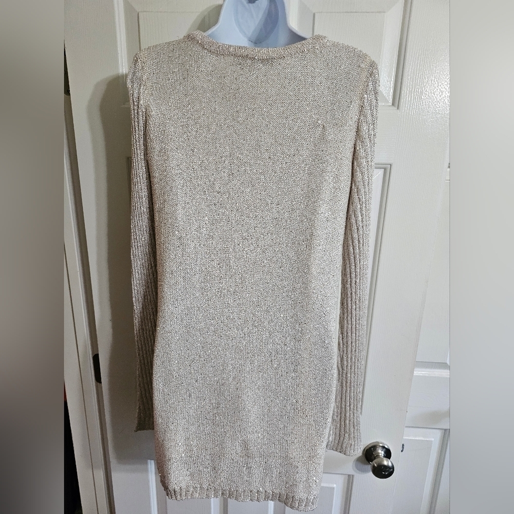 Apt. 9 L Metallic Ribbed Sweater Chiffon Trim Holiday Sparkle Elevated Essential - Picture 3 of 7